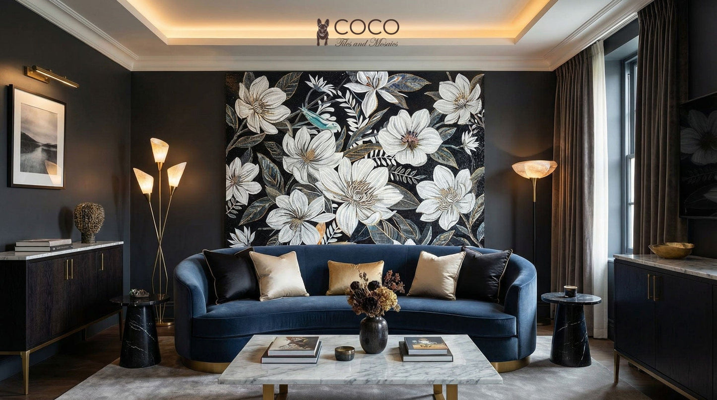 Midnight Magnolia Glass Mosaic Art