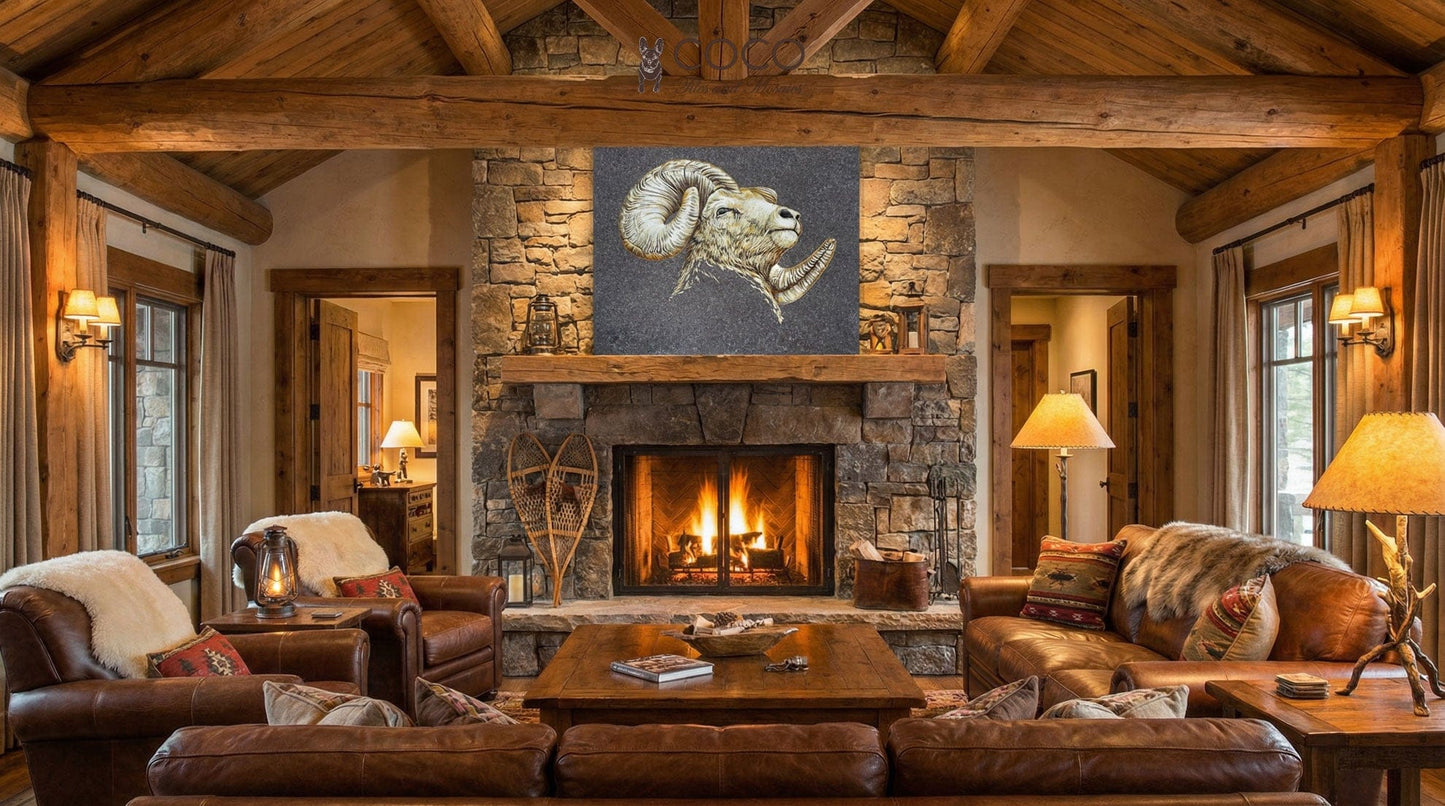 Mountain Ram Portrait Glass Mosaic Art