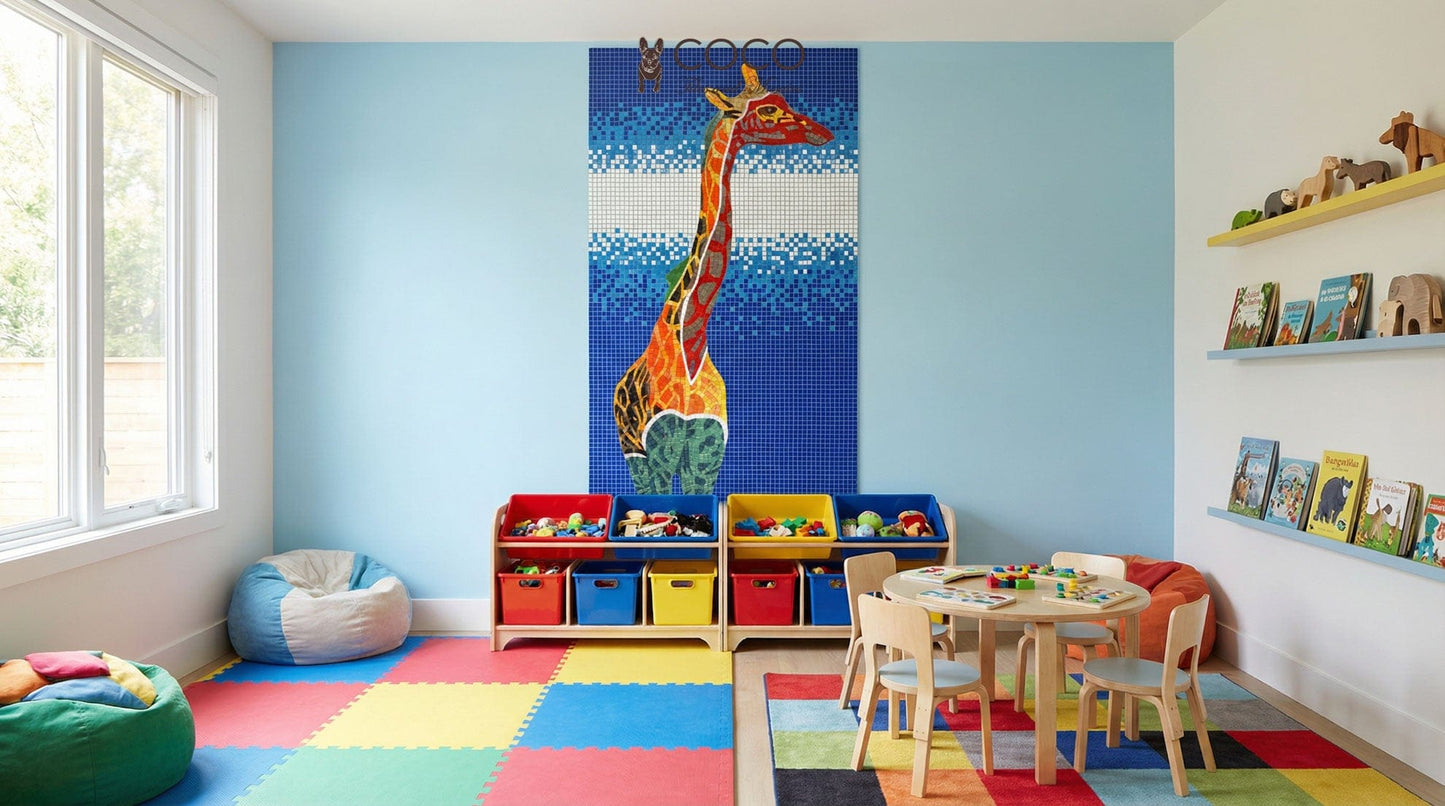 Savanna Giraffe Glass Mosaic Art