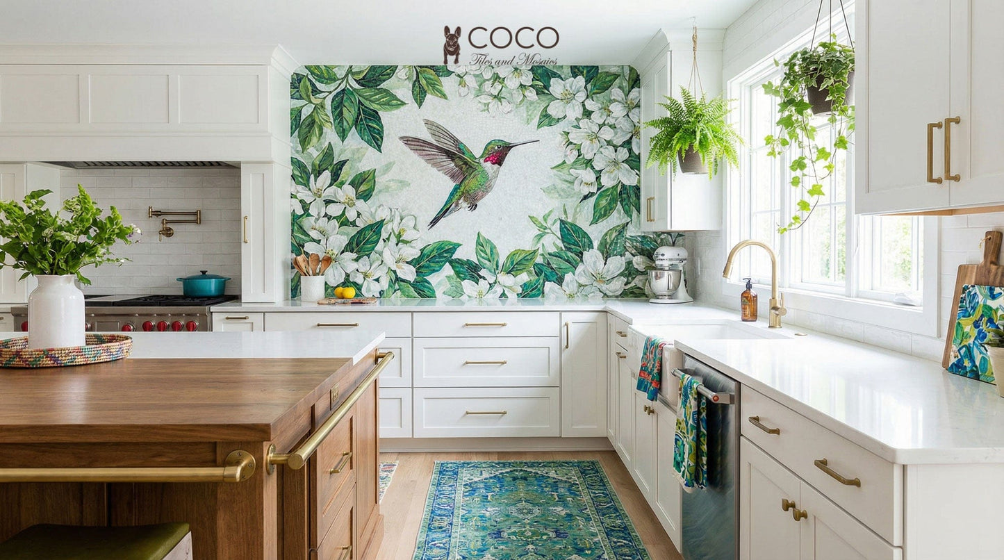 Verdant Wings - Hummingbird Botanical Glass Mosaic