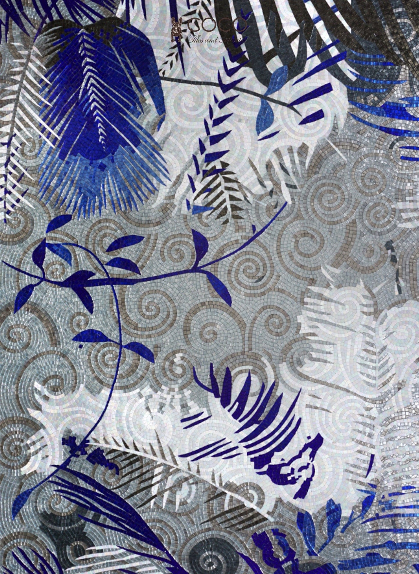Artistic Mosaic - Botanical Fantasy - Blue Leaves