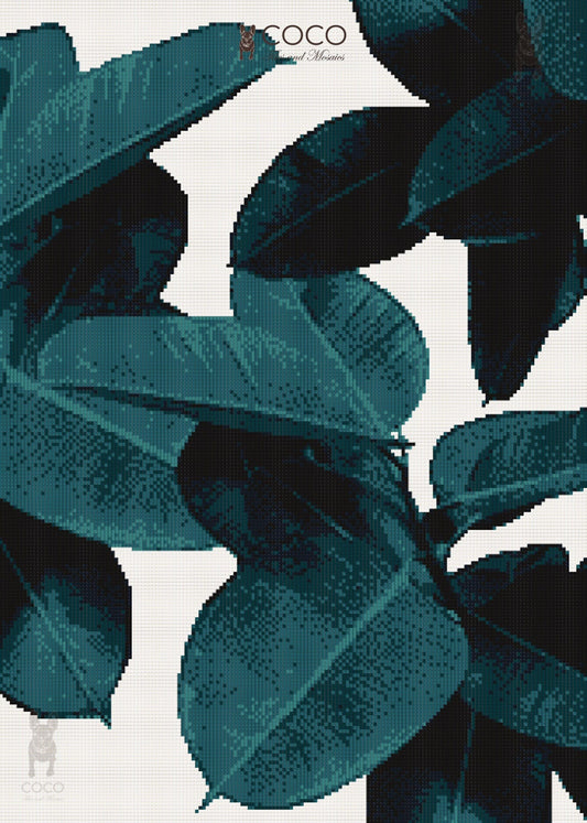 Artistic Mosaic - Leaves - Green = Blue