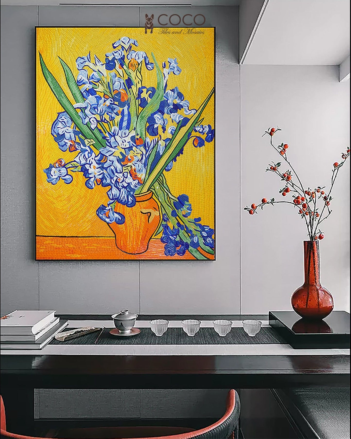 Mosaic Art - Pot Flowers - Blue