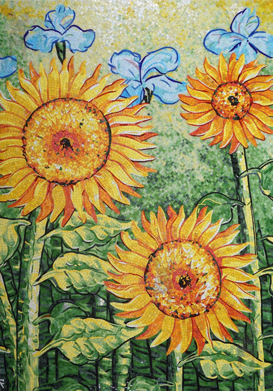 Artistic Mosaic - Sunflowers and Blue Poppies