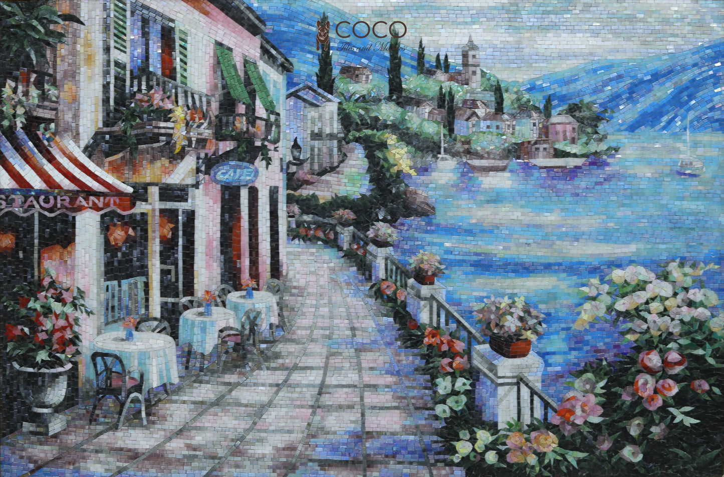 Cafe by the Lake Glass Mosaic Art