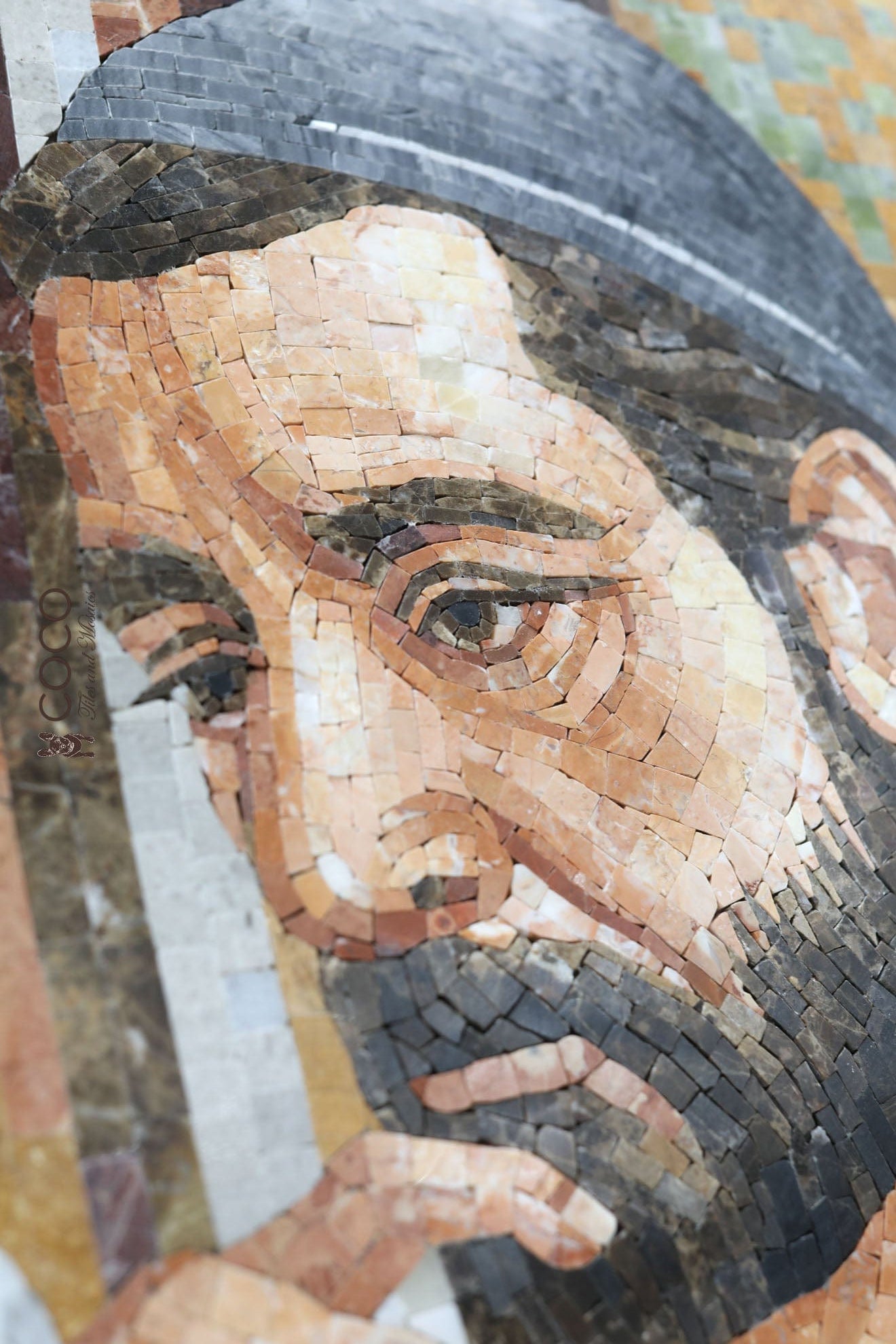 The Thinker in Stone Mosaic Art