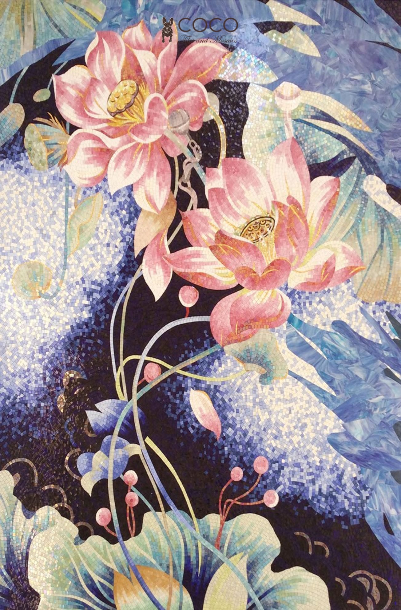 Midnight Lotus - Pink
& Indigo Impressionist
Glass Mosaic Mural