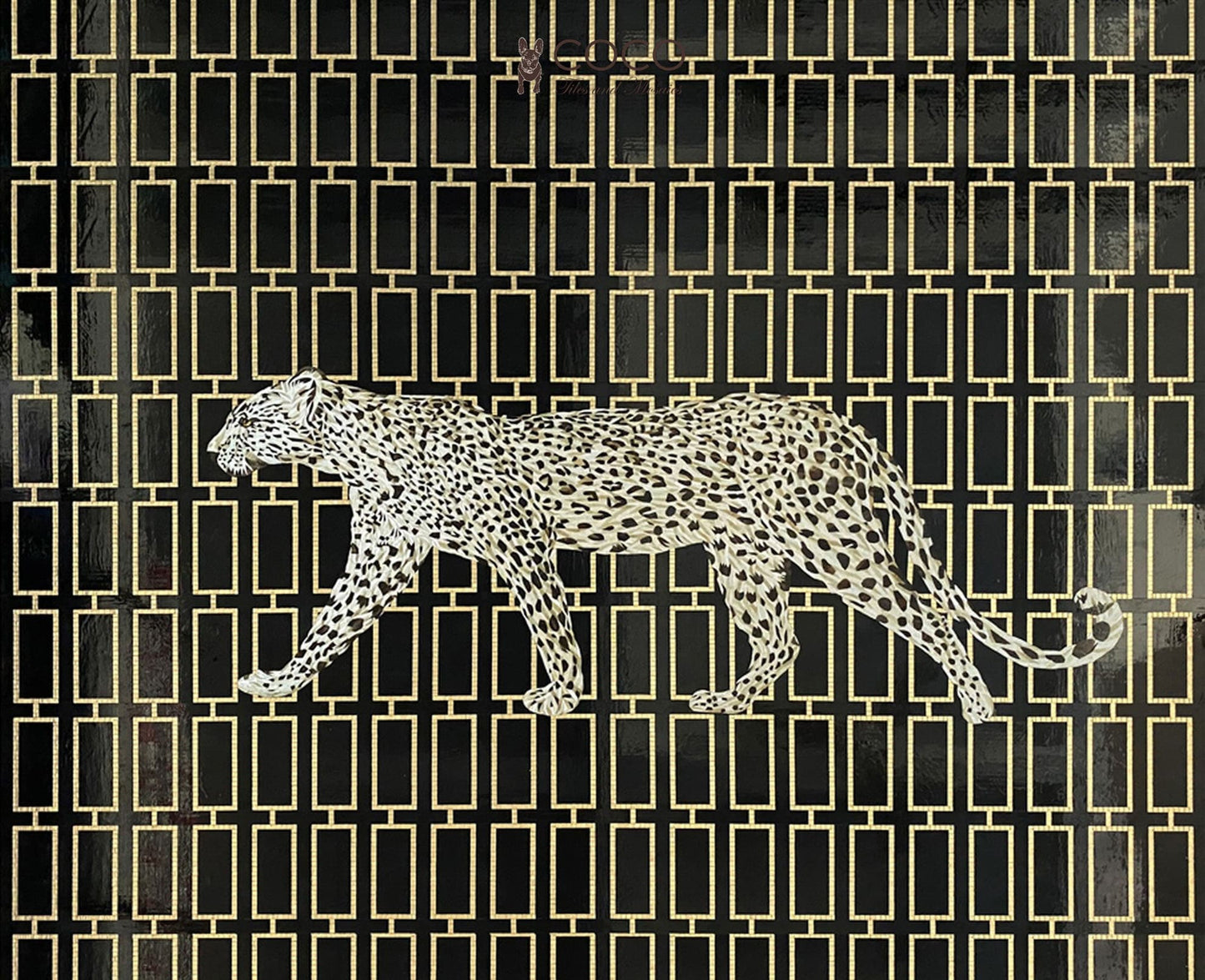 Noir Prowler - Black & Gold Leopard Geometric Glass Mosaic
Mural