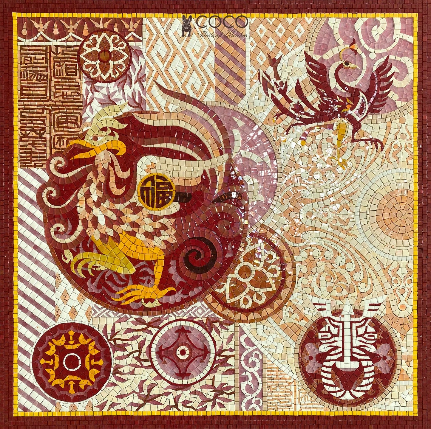 Mythical Guardians Phoenix Mosaic Tile Wall