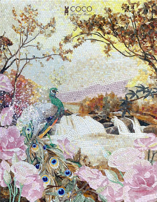 Peacock's Eden Mosaic Tile Wall