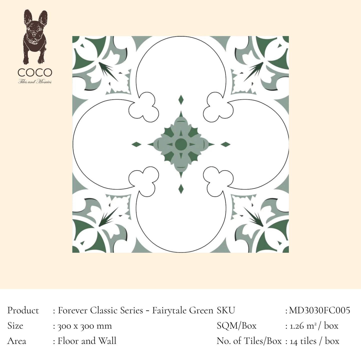 Full-Size Sample - Forever Classic Series - Fairytale Green 300x300mm Ceramic Tile