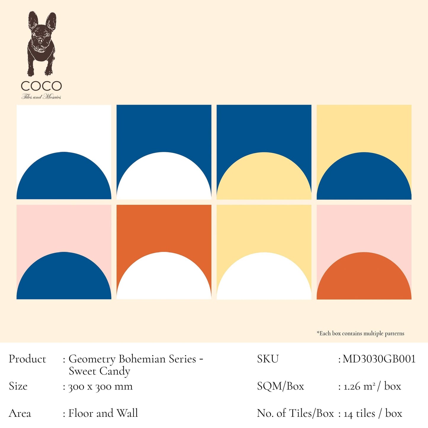 Geometry Bohemian Series - Sweet Candy Matte 300x300mm Ceramic Tile