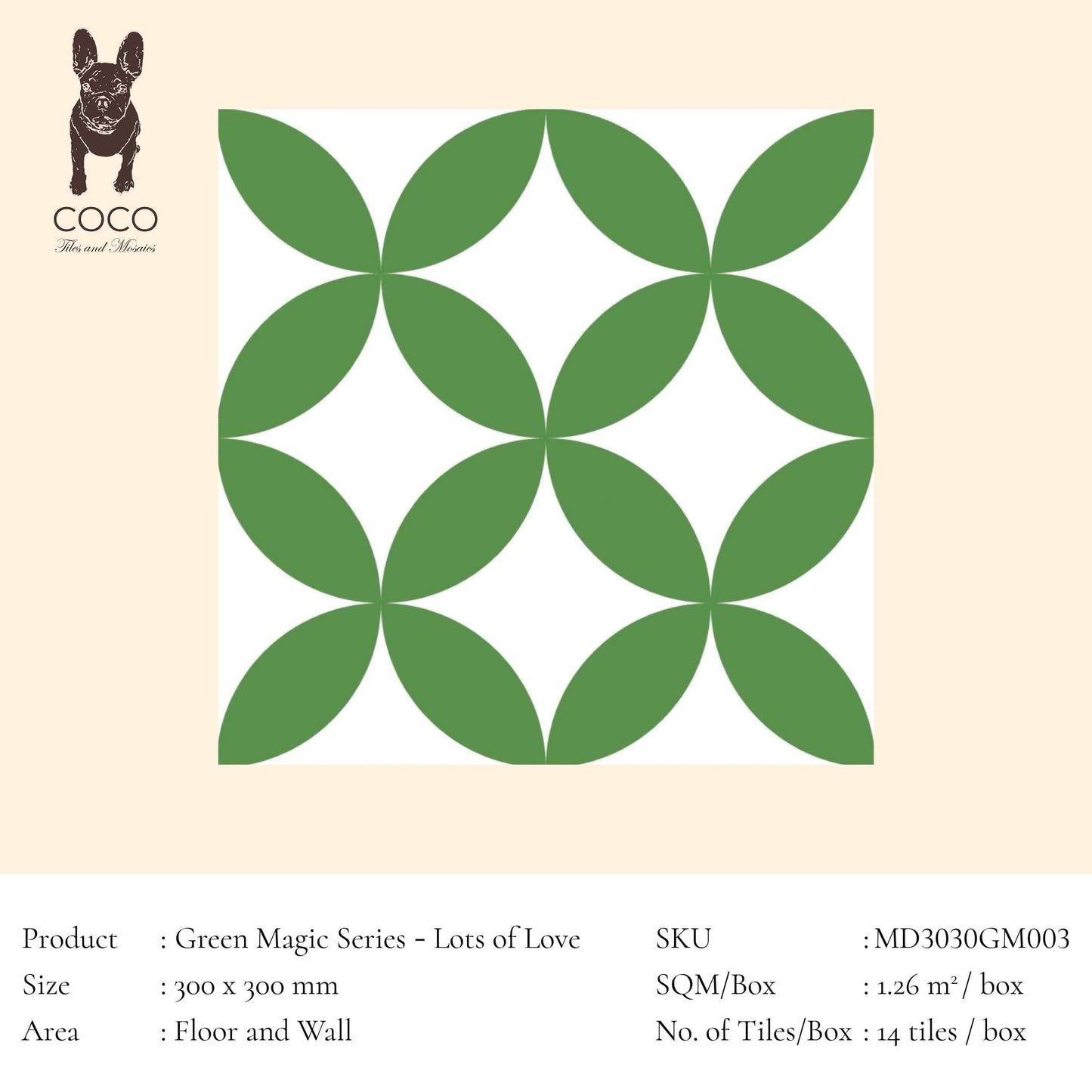 Full-Size Sample - Green Magic Series - Lots of Love 300x300mm Ceramic Tile