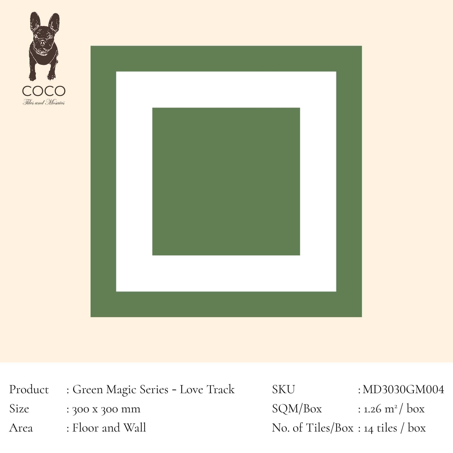 Full-Size Sample - Green Magic Series - Love Track 300x300mm Ceramic Tile