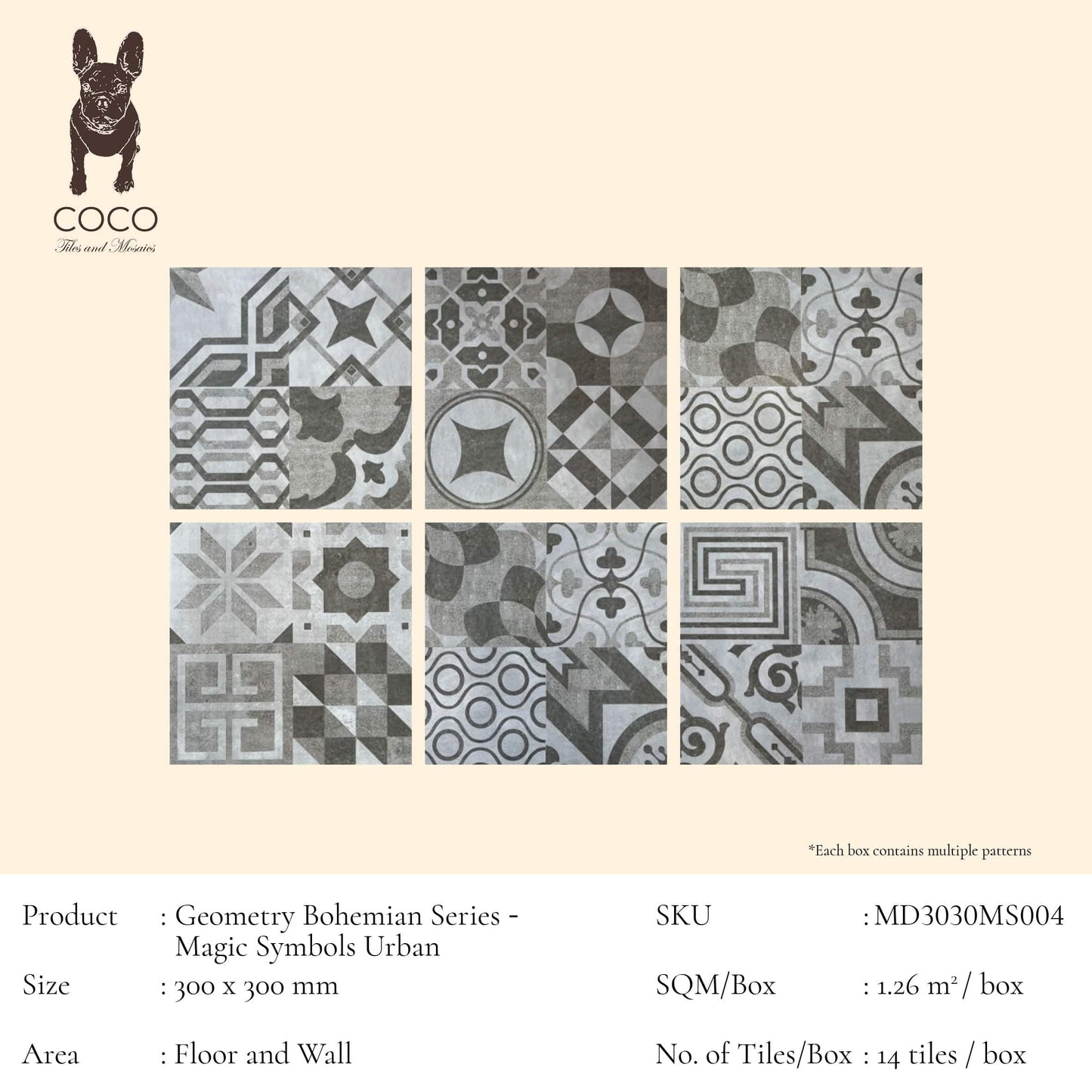 Geometry Bohemian Series - Magic Symbols Urban Satin 300x300mm Ceramic Tile