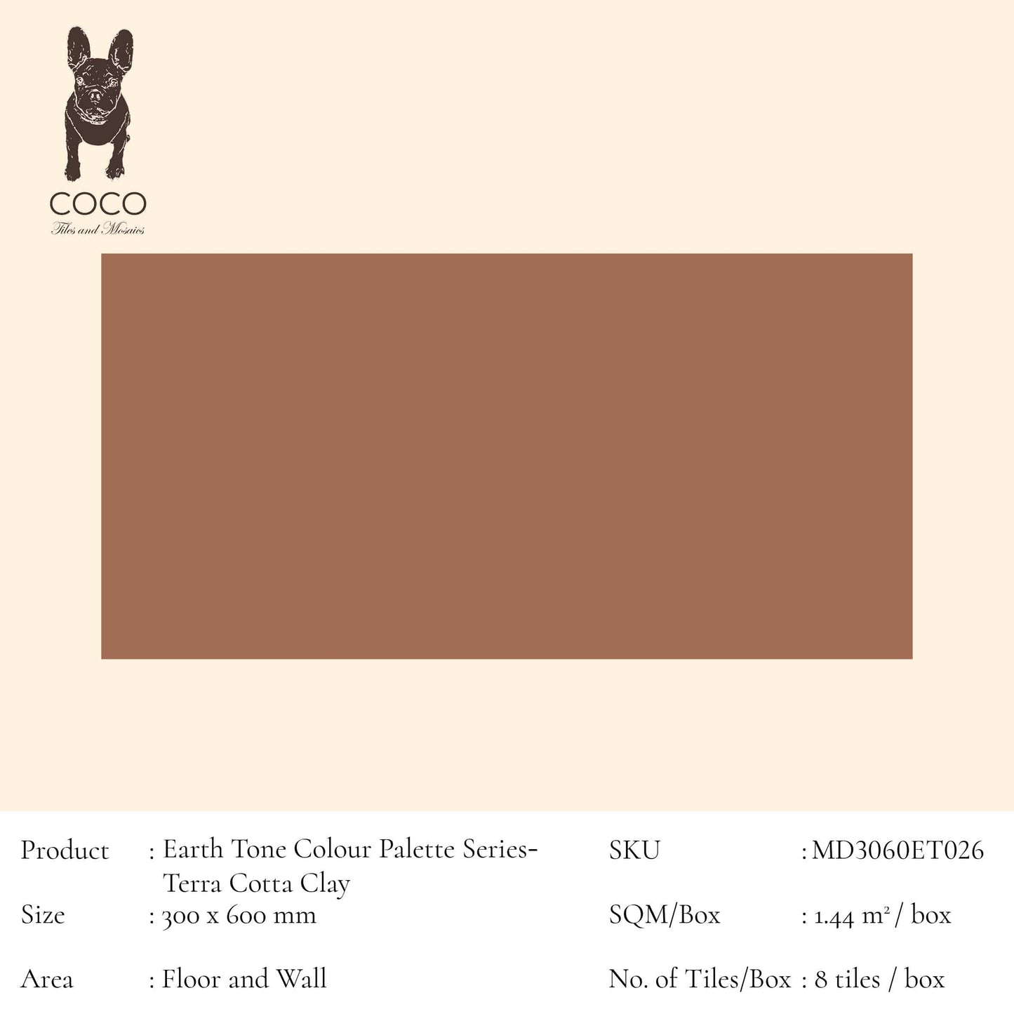 Earth Tone Colour Palette Series - Terra Cotta Clay Satin 300x600mm Ceramic Tile