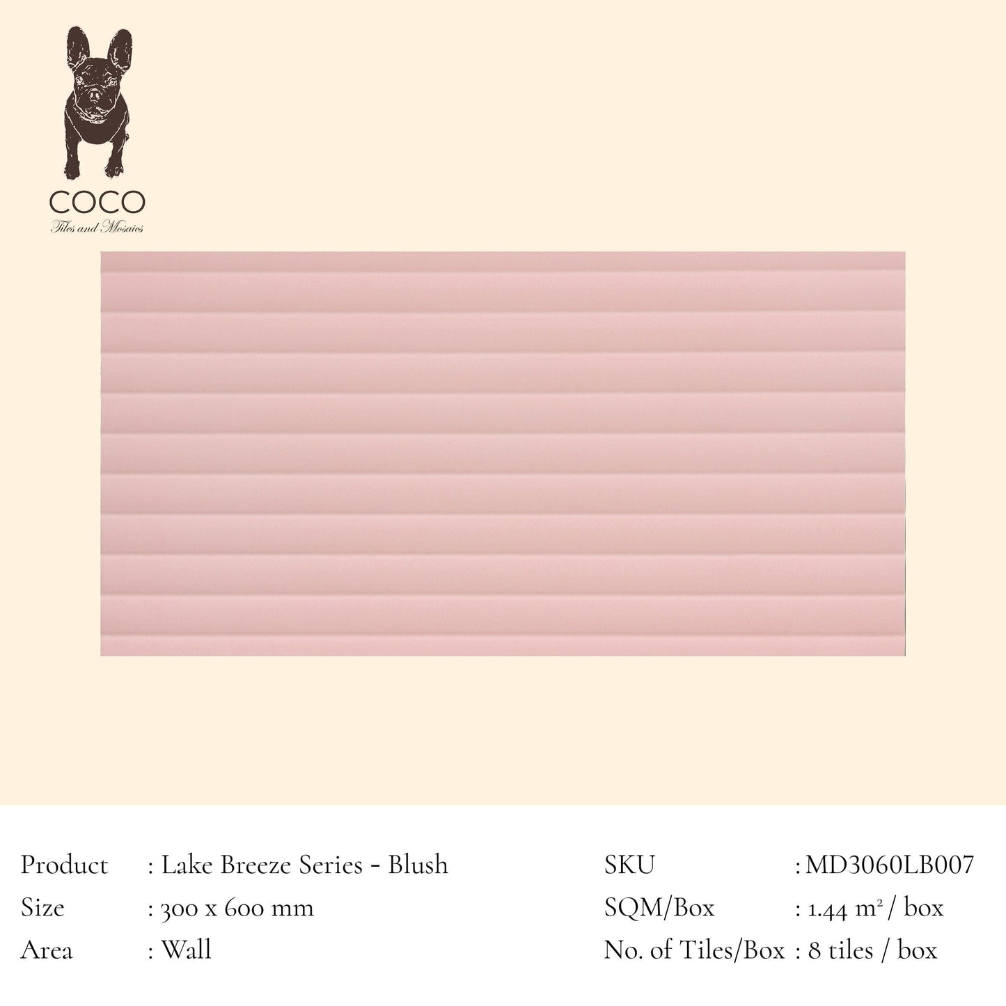 Cut Sample - Lake Breeze Series - Blush 300x600mm Ceramic Tile (Cut Size: Approx. 100x300 mm)