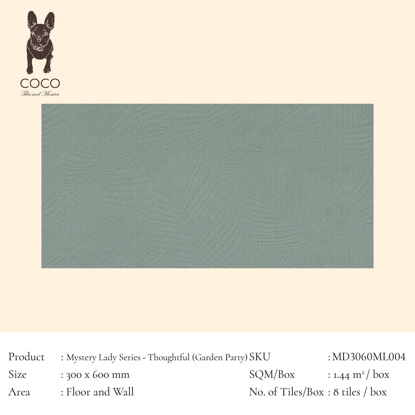 Cut Sample - Mystery Lady Series - Thoughtful (Garden Party) 300x600mm 3D Textured Ceramic Tile (Cut Size: Approx. 100x300 mm)