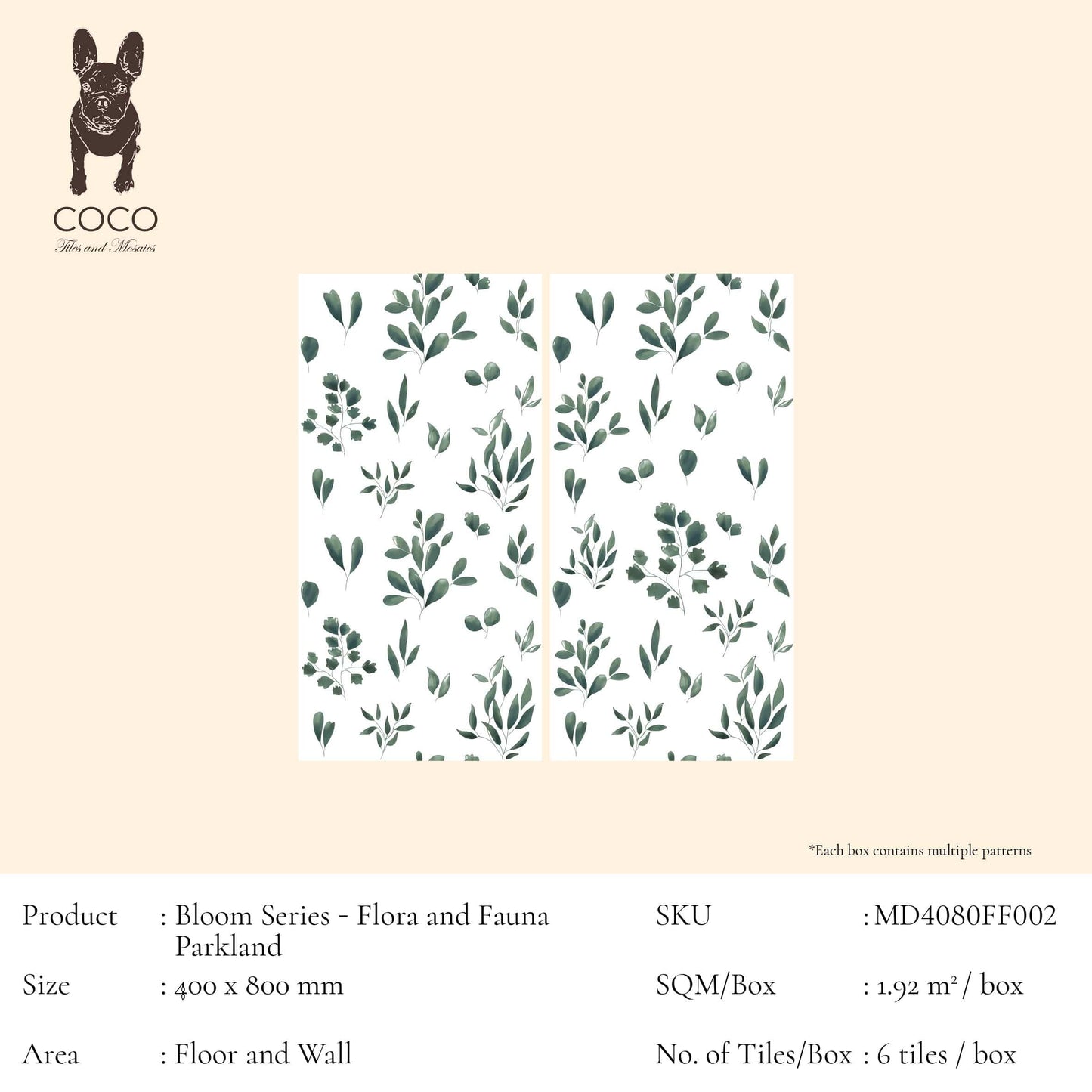 Bloom Series - Flora and Fauna Leafy Parkland Satin 400x800mm Ceramic Tile