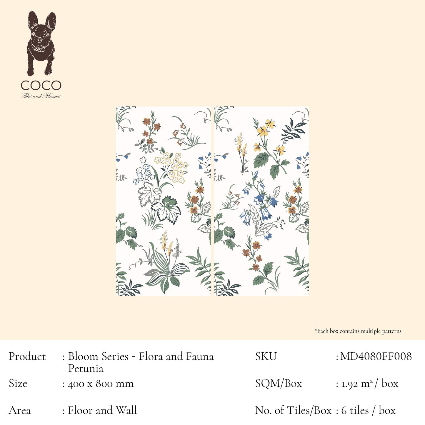 Bloom Series - Flora and Fauna Petunia Satin 400x800mm Ceramic Tile