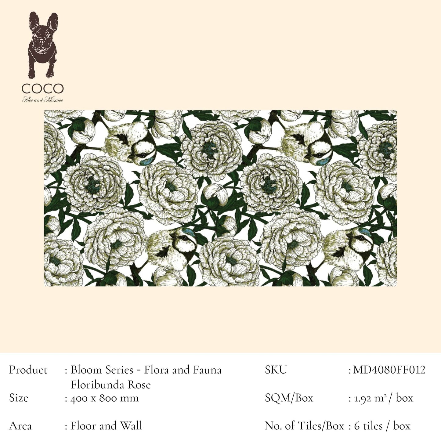 Bloom Series - Flora and Fauna Floribunda Rose Satin 400x800mm Ceramic Tile