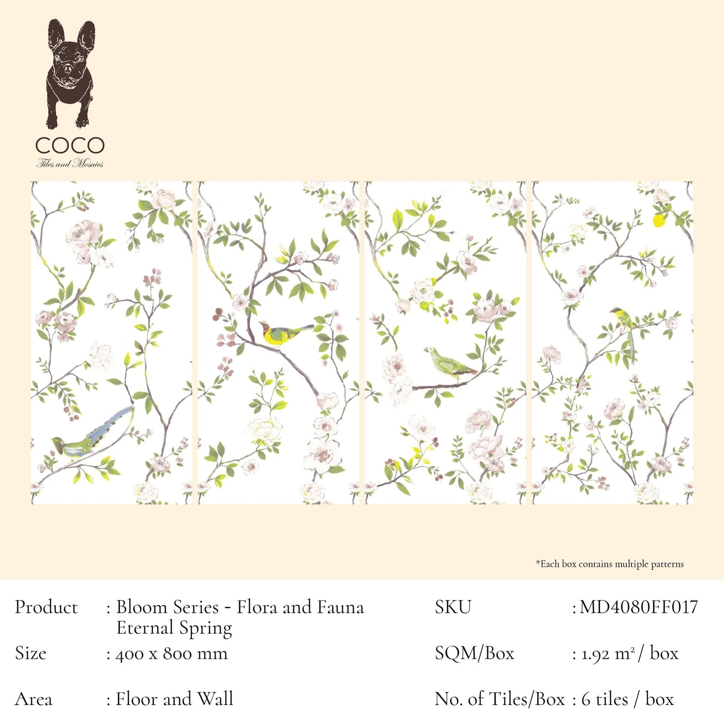 Bloom Series - Flora and Fauna Eternal Spring Satin 400x800mm Ceramic Tile
