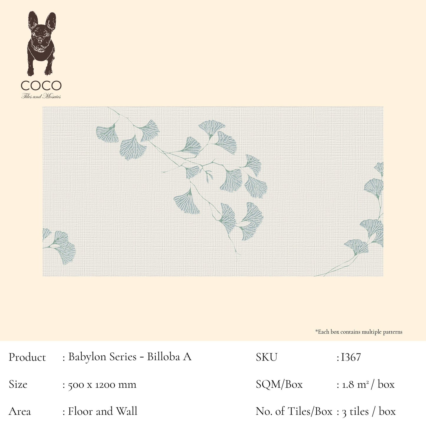 Cut Sample - Babylon Series - Billoba A 500x1200mm Ceramic Tile (Cut Size: Approx. 50x200 mm)
