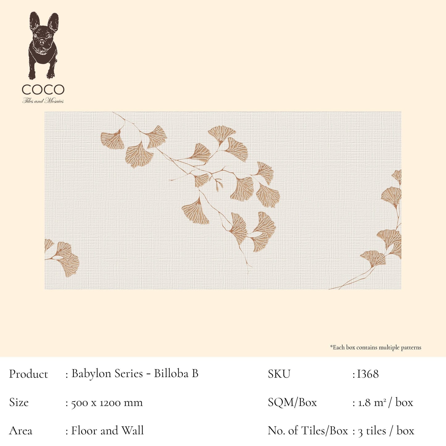Cut Sample - Babylon Series - Billoba B 500x1200mm Ceramic Tile (Cut Size: Approx. 50x200 mm)