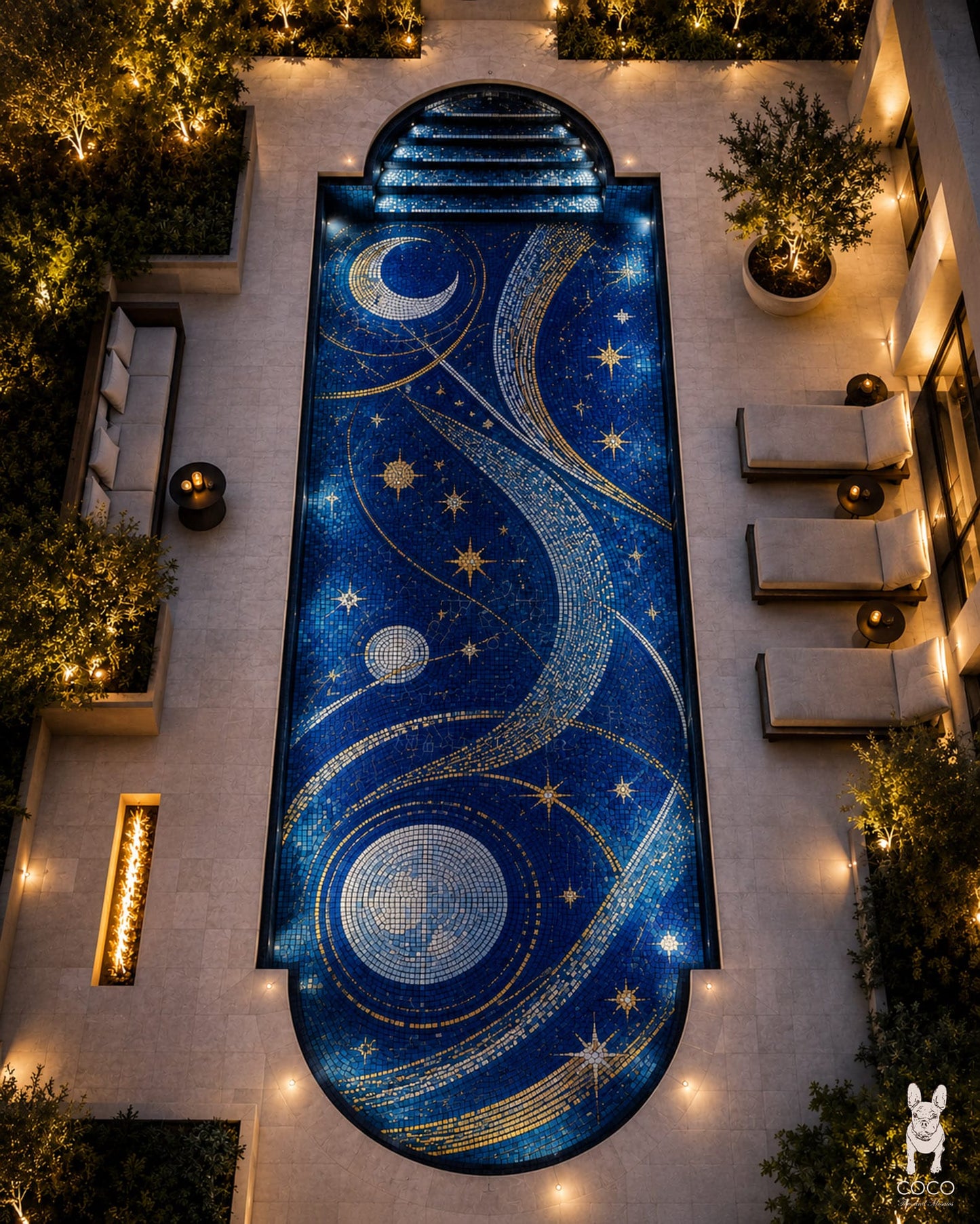 Celestial Ribbon - Moon & Stars Porcelain Pool Mosaic Art