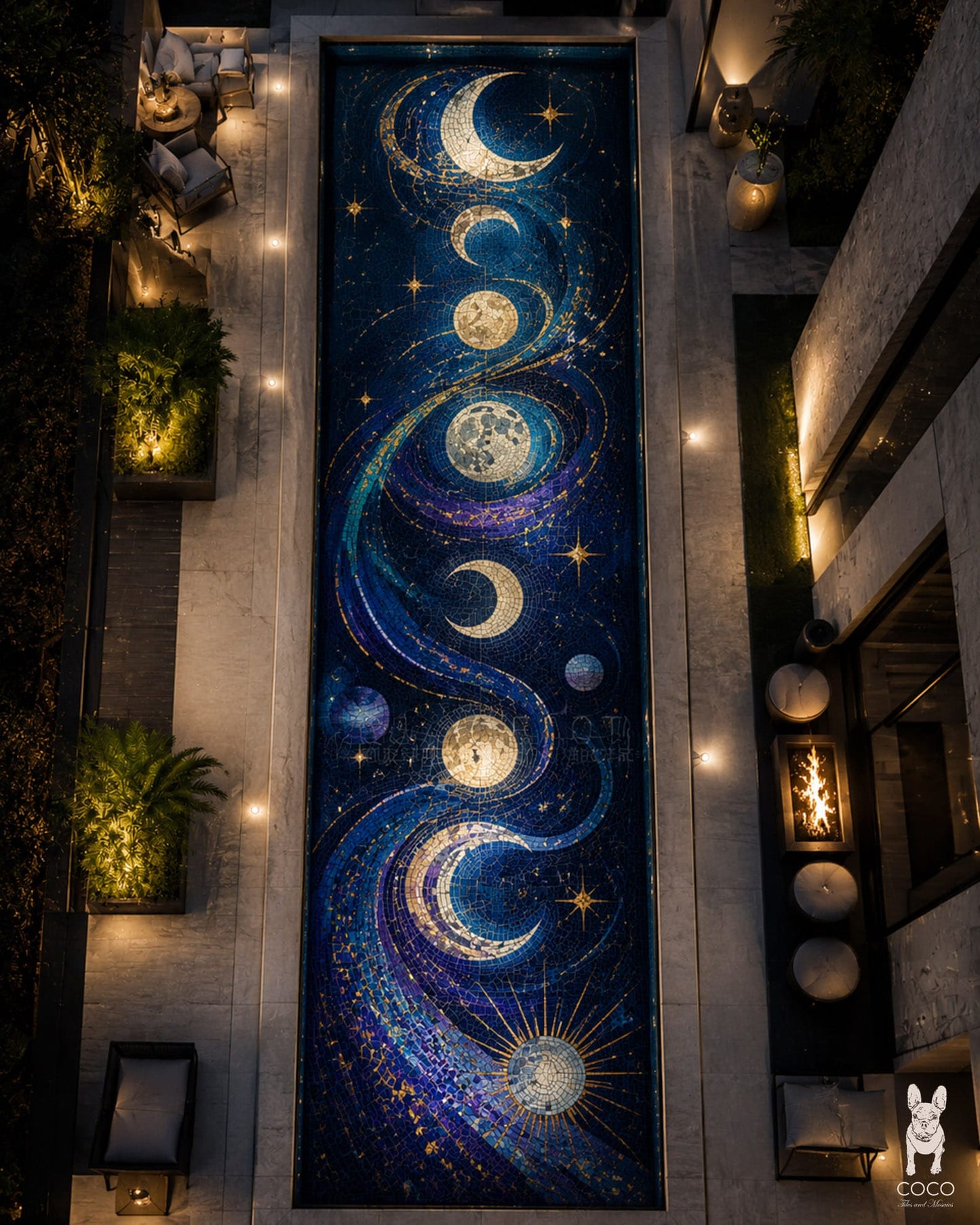 Lunar Odyssey - Moon Phase Glass Pool Mosaic Art