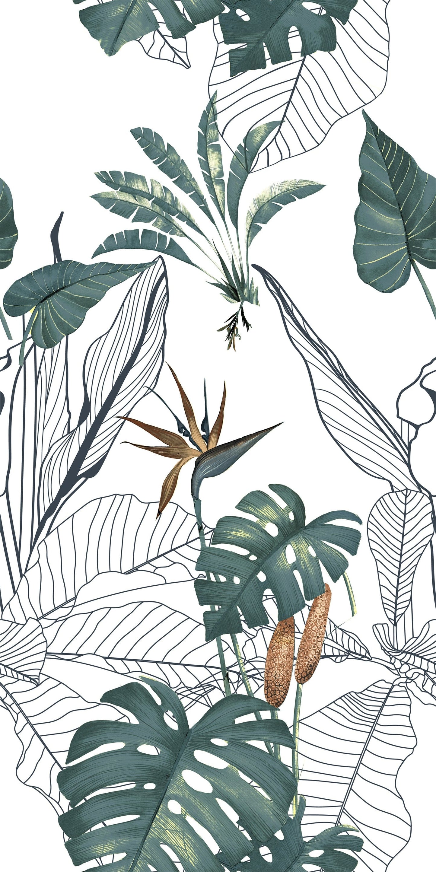 Cut Sample - Bloom Series - Flora and Fauna Tropical Plants Collective 400x800mm Ceramic Tile (Cut Size: Approx. 200x400 mm)