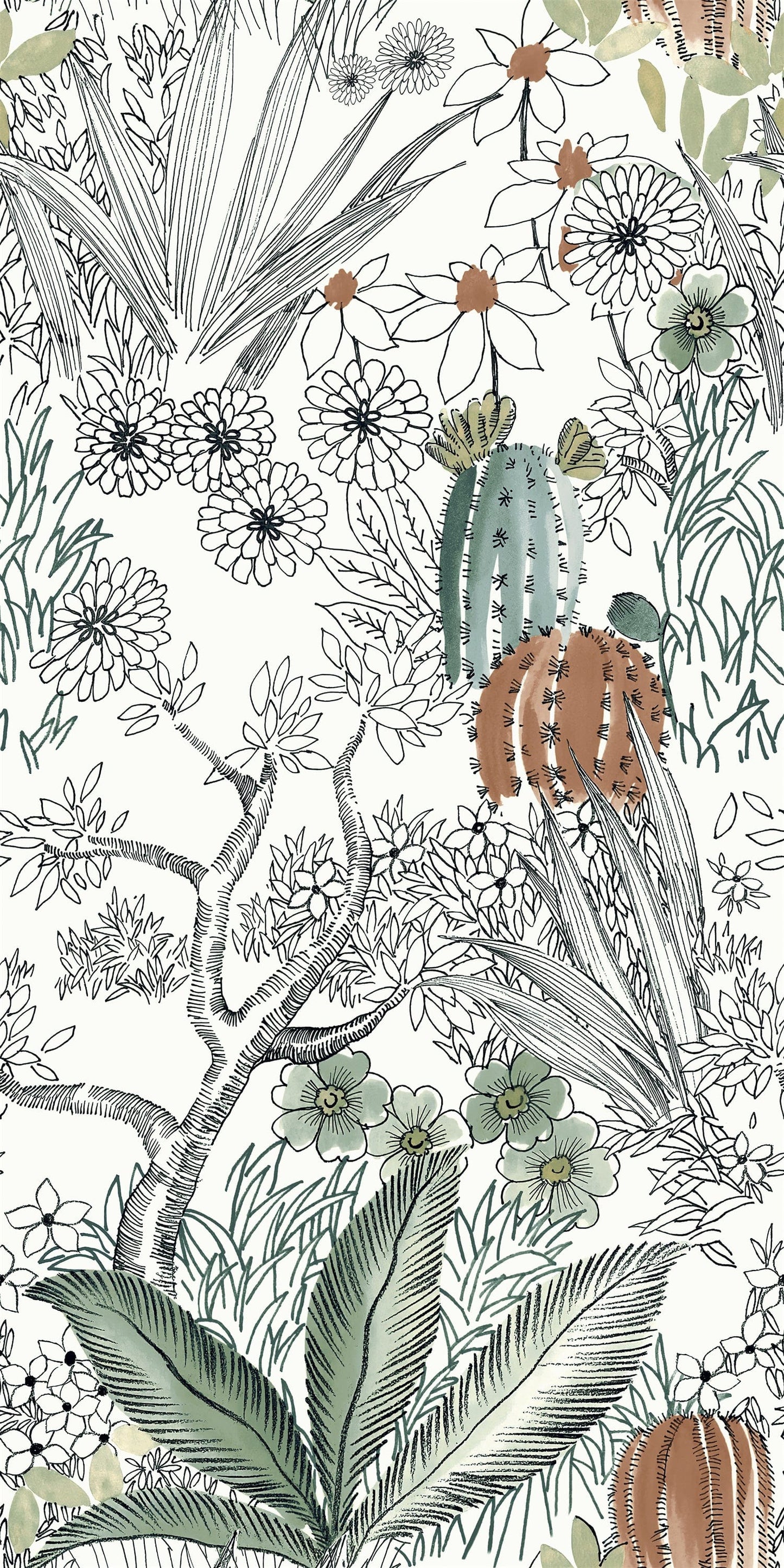 Cut Sample - Bloom Series - Flora and Fauna Cactus Flower 400x800mm Ceramic Tile (Cut Size: Approx. 200x400 mm)