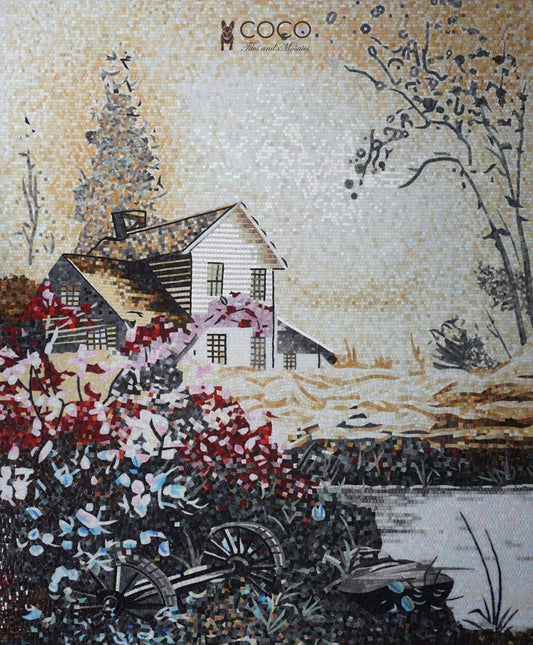 Country Home Mosaic Mural - Scenic Glass Tile Wall Art