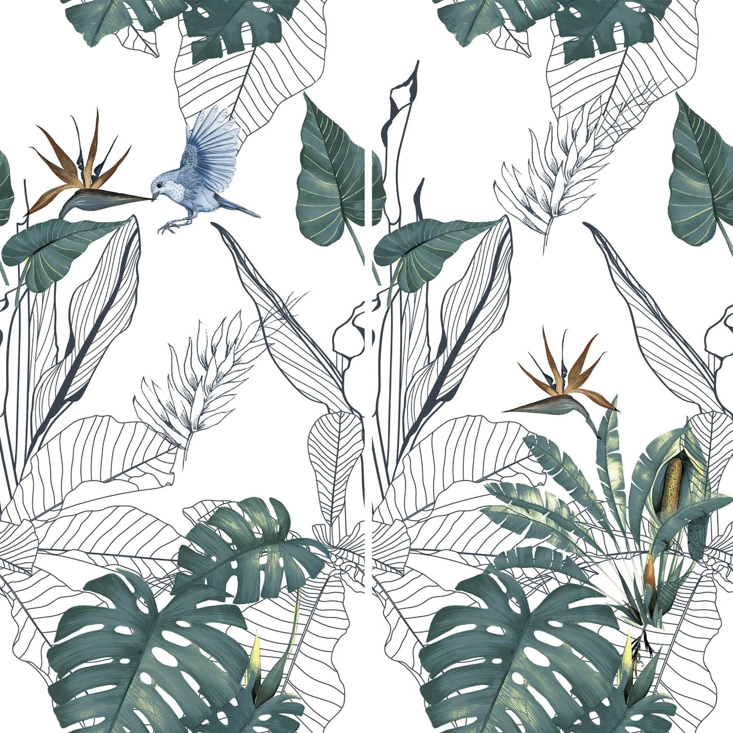 Bloom Series - Flora and Fauna Tropical Plants Collective Satin 400x800mm Ceramic Tile