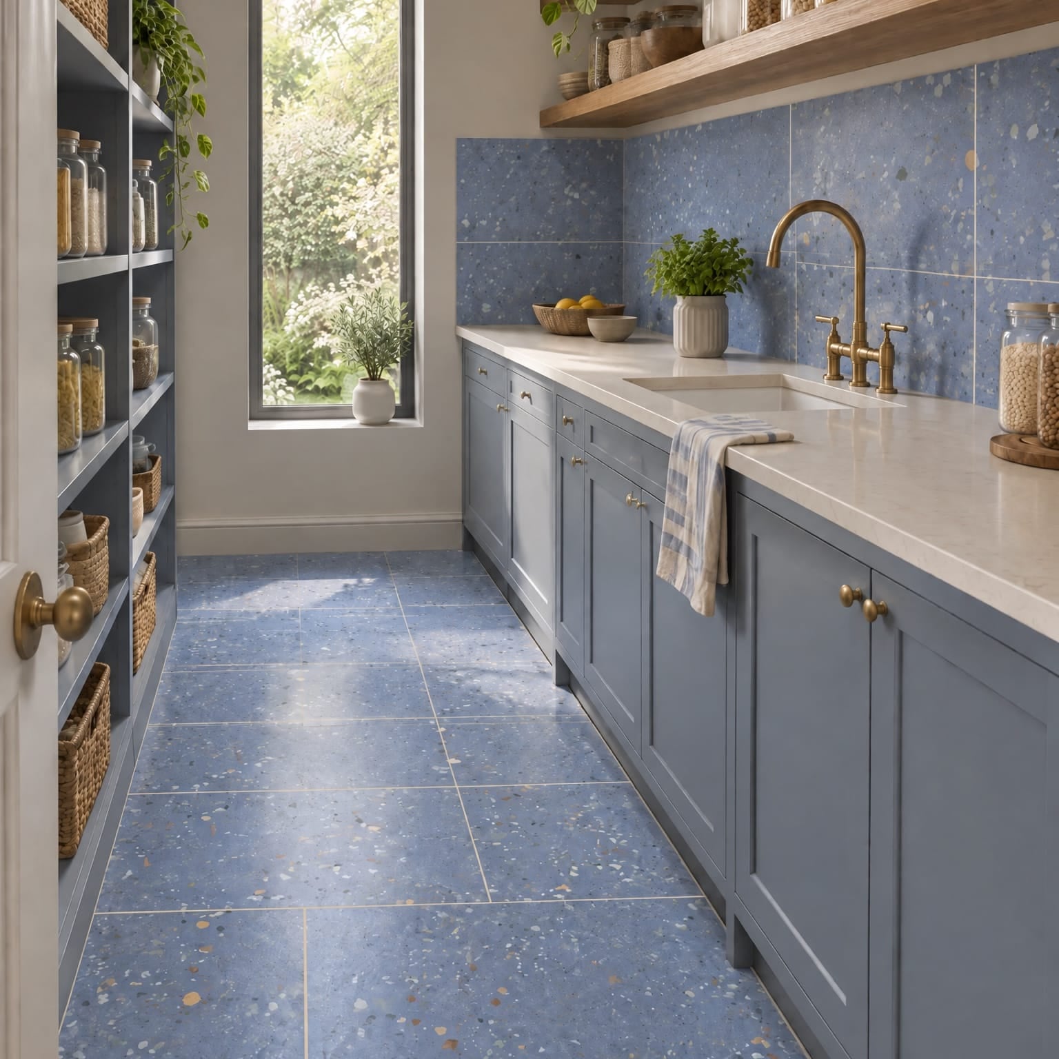 Cool Days tile interior look — scullery pantry with Mapei 123 Ancient White grout