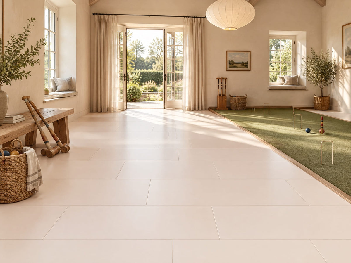Hint of Rose tile in an indoor croquet room