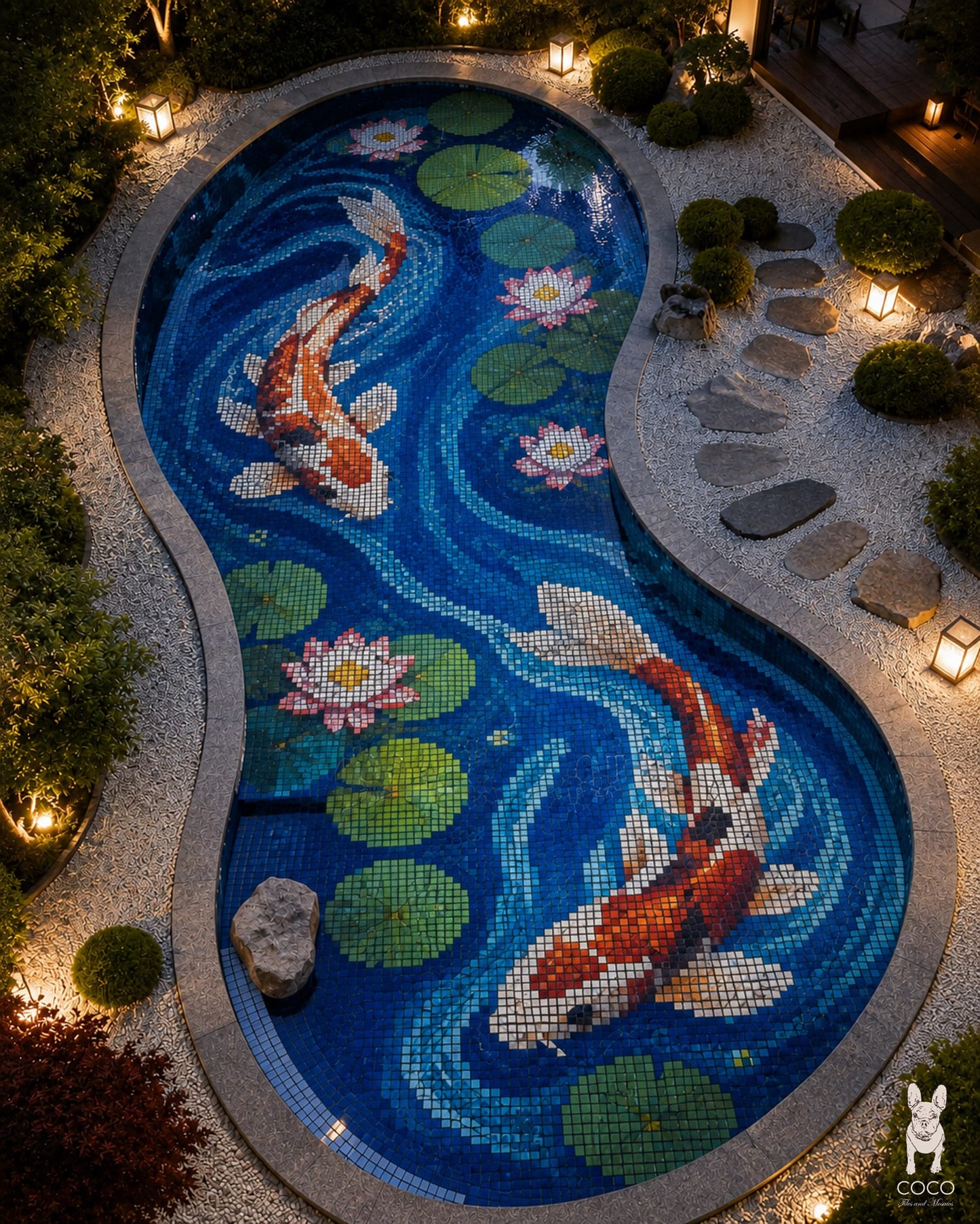 Koi Water Garden - Japanese Glass Pool Mosaic Art