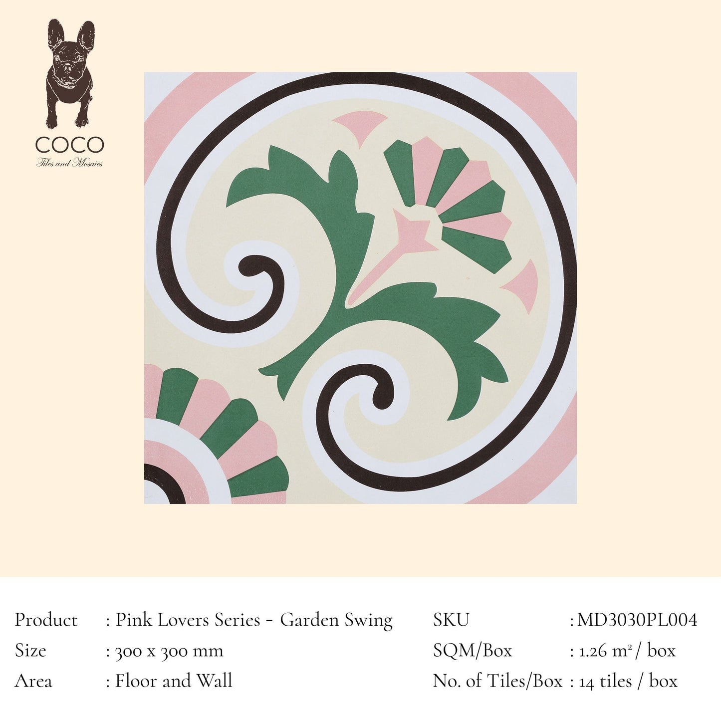 Pink Lovers Series - Garden Swing Satin 300x300mm Ceramic Tile