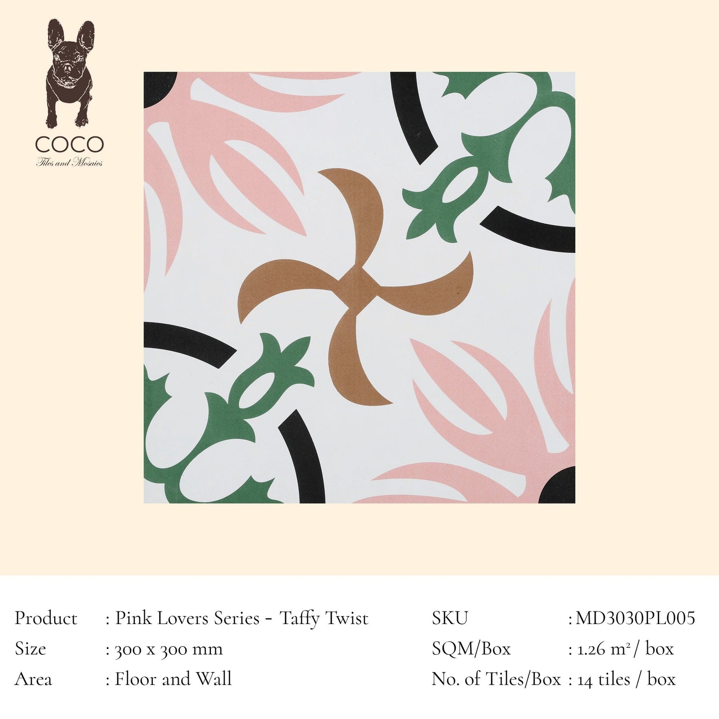 Pink Lovers Series - Taffy Twist Satin 300x300mm Ceramic Tile
