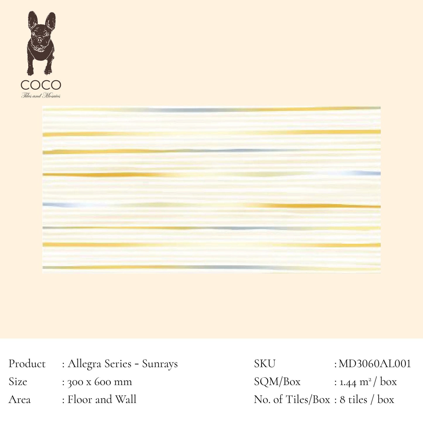 Allegra Series - Sunrays Satin 300x600mm Ceramic Tile