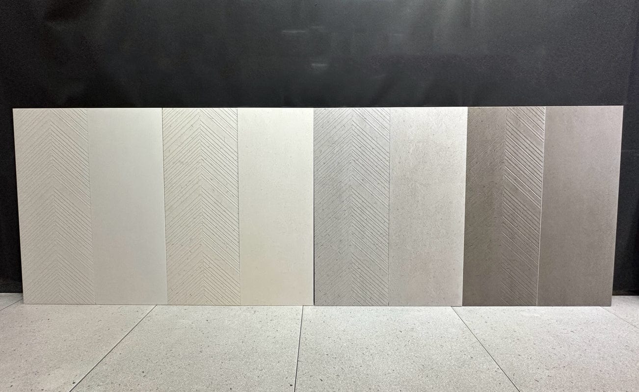 W Series - Sand Textured Herringbone Satin 300x800mm Ceramic Tile