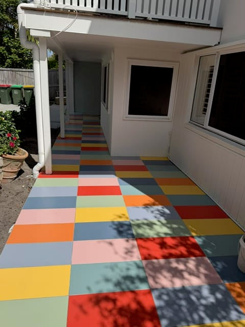A Patchwork Patio Floor on Bribie Island — Seven Artist's Palette Colours, One Outdoor Showpiece