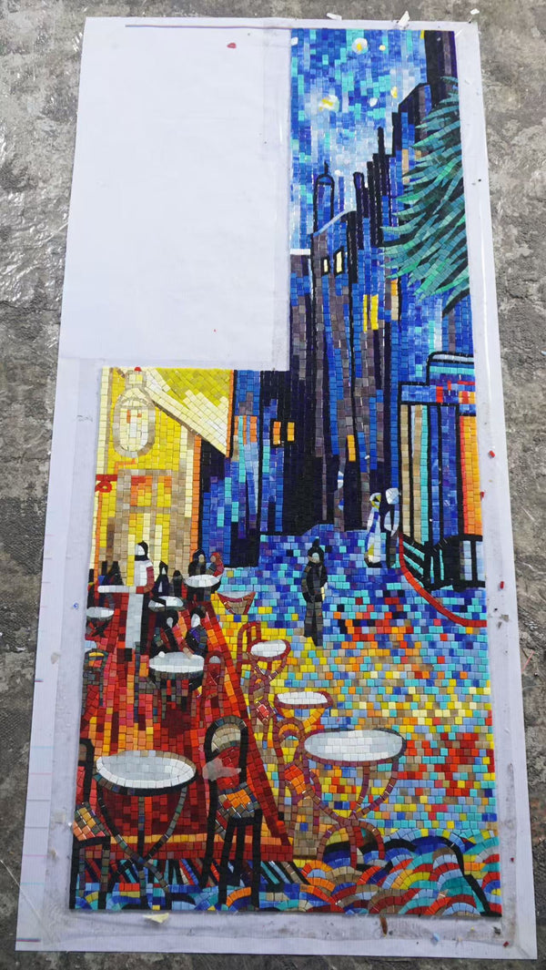 Splashback Side Wall: Artistic Mosaic - Cafe Terrace at Night