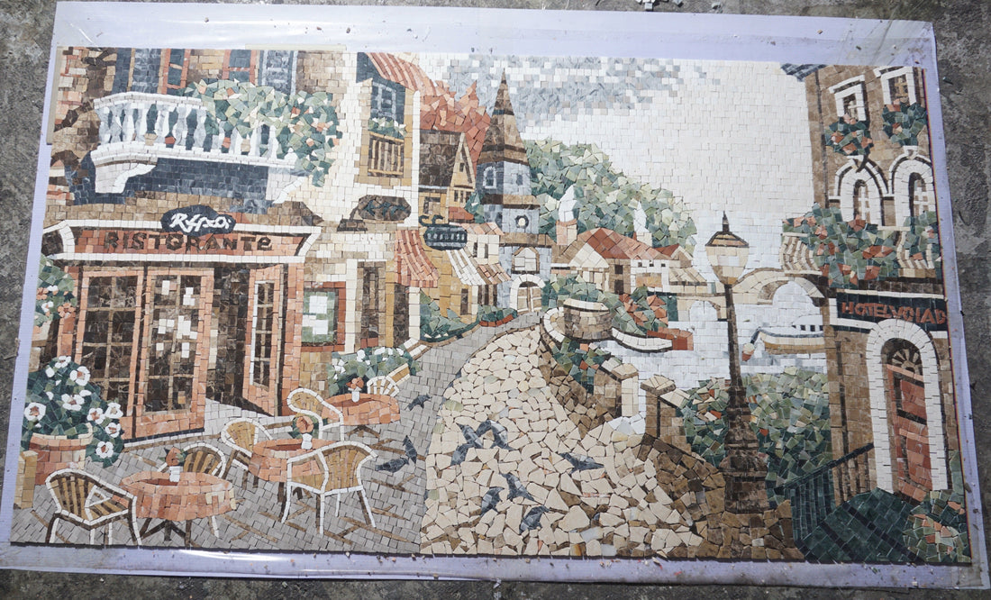 Kitchen Splashback - La Dolce Vita Handcrafted Mosaic Art of Italian Cafe and Courtyard Scene
