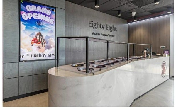 88 Açai & Frozen Yogurt Morningside: A Hospitality Fitout in Zen Series Dark Grey Swirls Porcelain