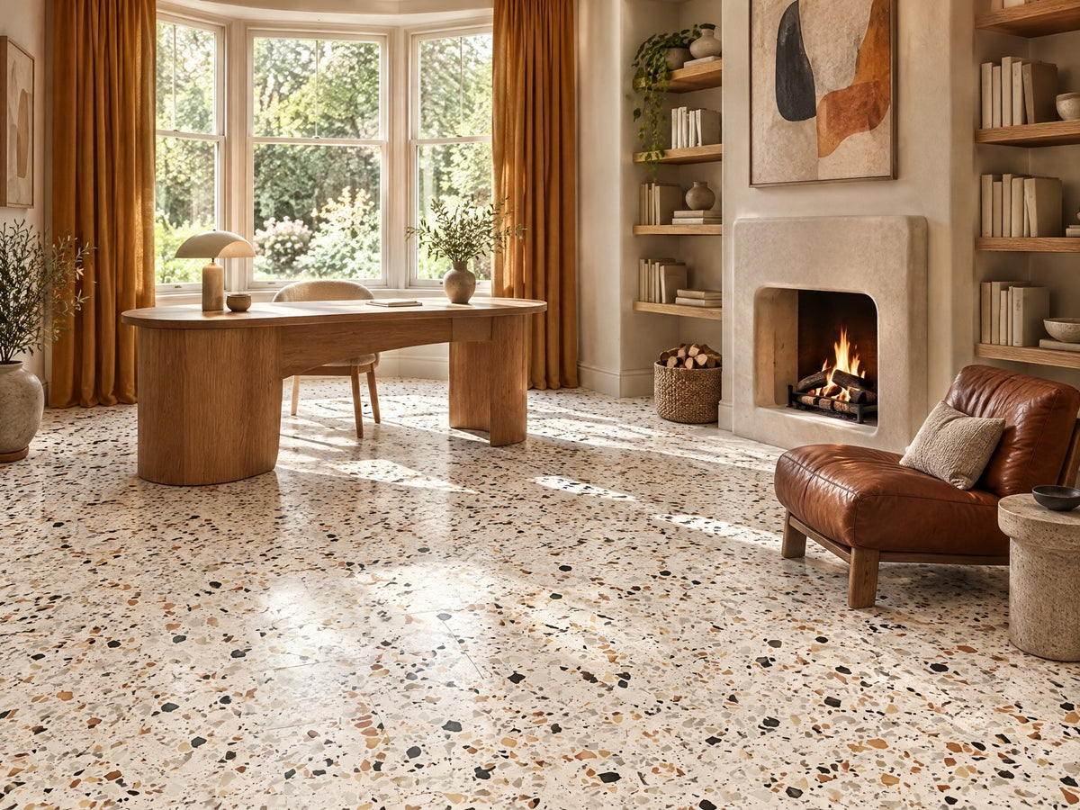 Autumn Leaf porcelain tiles in Writer's Study
