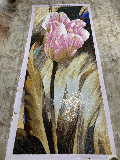 Golden Hues & Petals Mosaic Mural