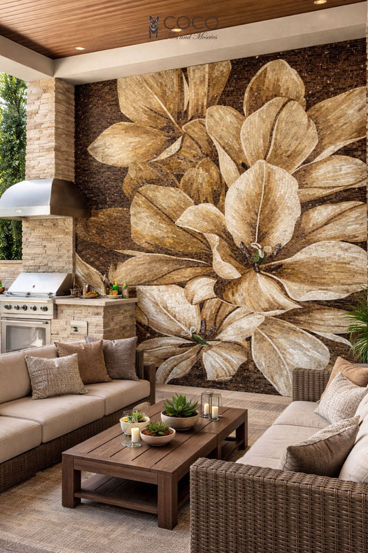 Brownstone Blossoms Stone Mosaic Art