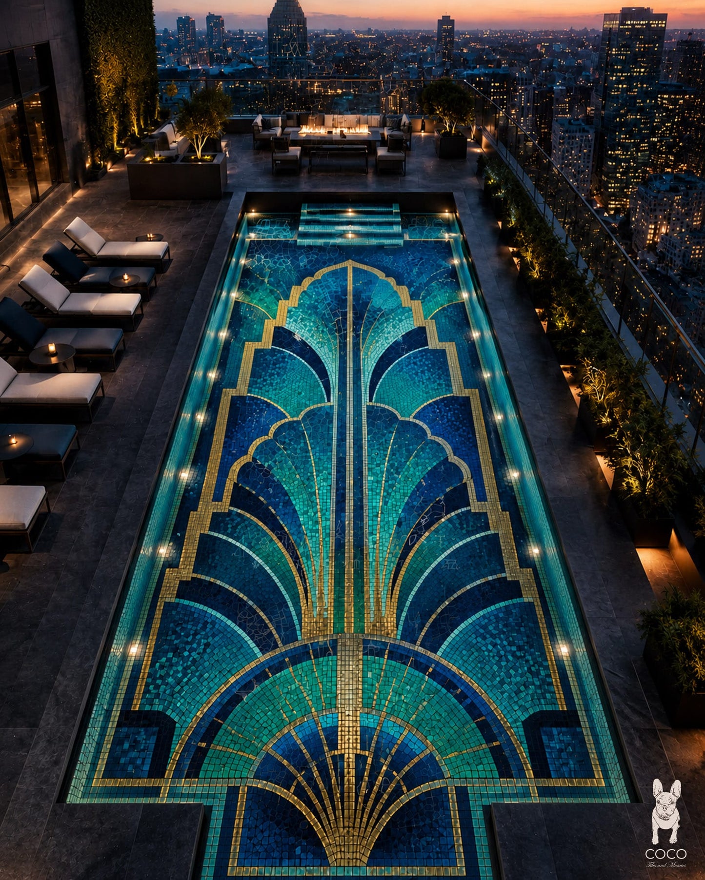 Deco Cascade - Art Deco Fountain Glass Pool Mosaic Art