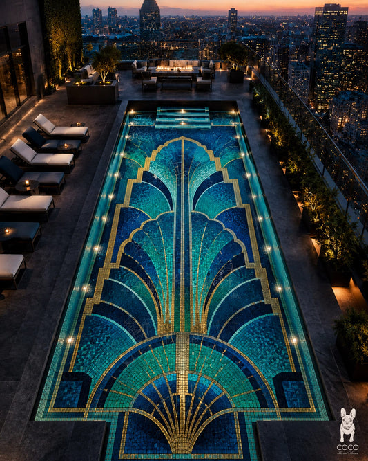 Deco Cascade - Art Deco Fountain Glass Pool Mosaic Art